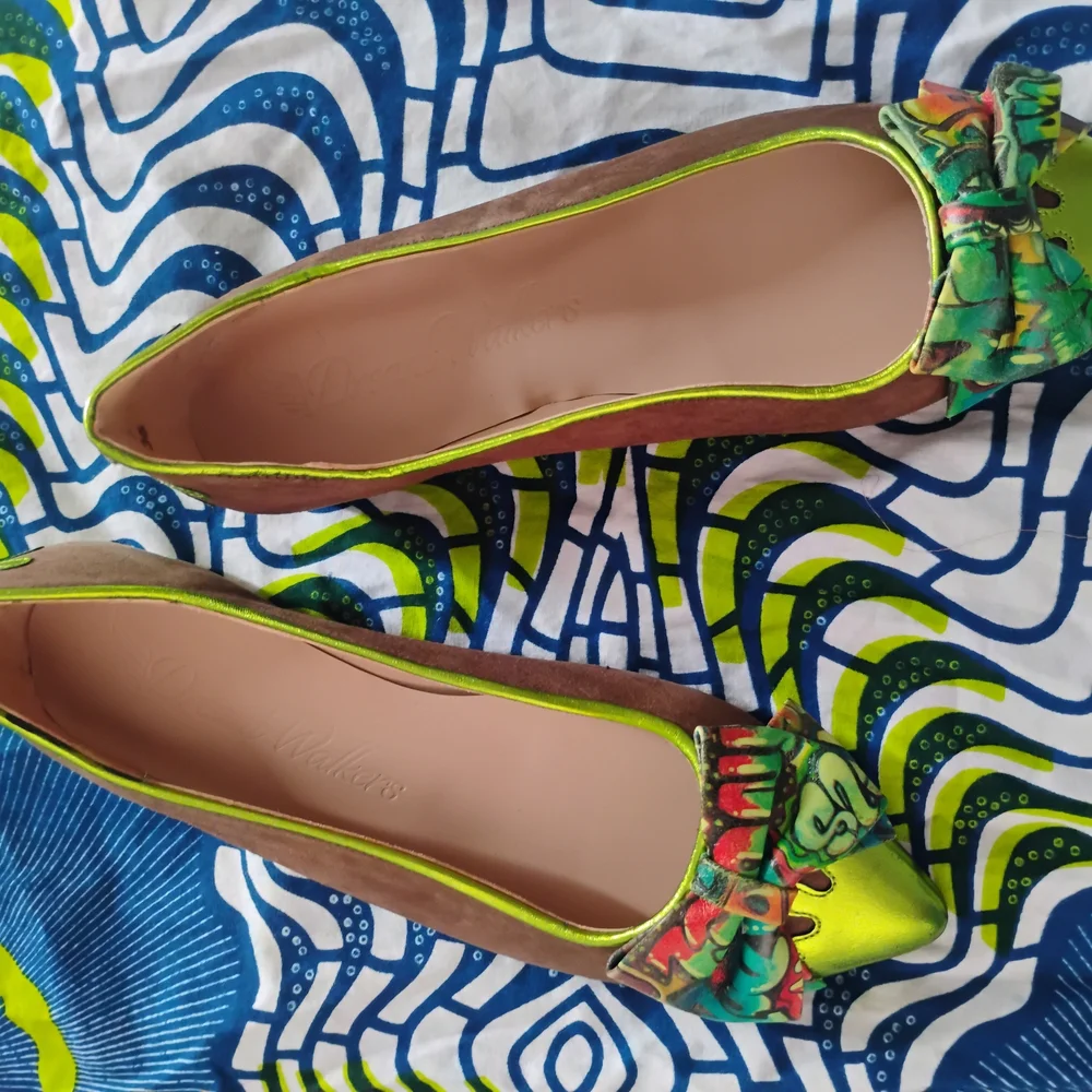 NEW Green Handmade Flats Afro Bow Women’s Shoes Size 6 - 9.5